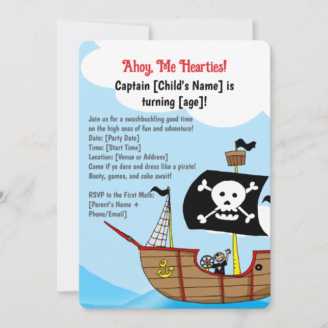 Pirate Ship Birthday Invitation (Front)