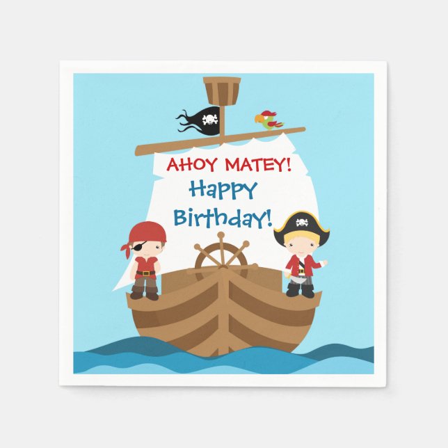Pirate Ship Birthday Paper Napkins (Front)