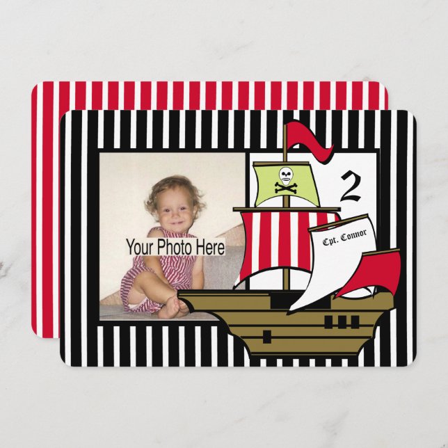 Pirate Ship Birthday Photo Invitation (Front/Back)