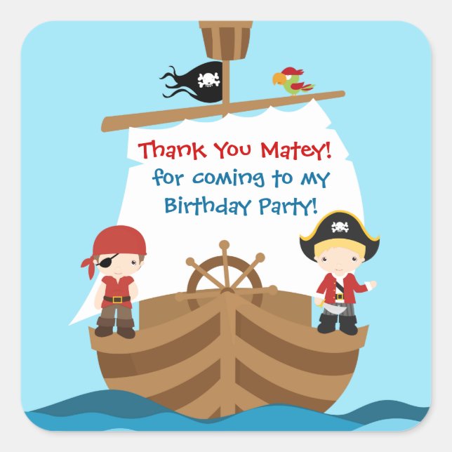 Pirate Ship Birthday Thank You Sticker (Front)
