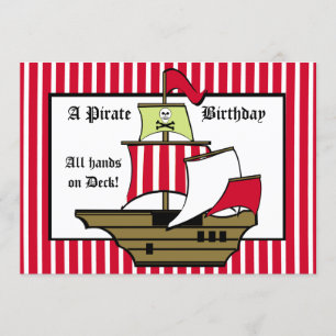Pirate Ship Birthday Voyage Red Stripe Invitation