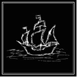 Pirate Ship. Black and White Galleon. Standing Photo Sculpture<br><div class="desc">This pirate ship galleon drawing is in white on a black background. The image printed on this item was created from a sketch which was drawn using a graphics tablet.</div>