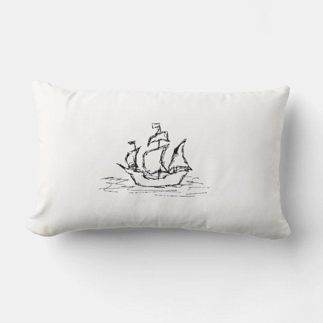 Pirate Ship. Black and White. Lumbar Cushion (Front)