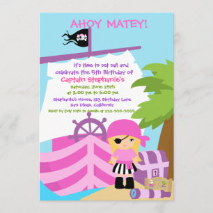 Pirate Ship Blonde Girl Birthday Party Invitation