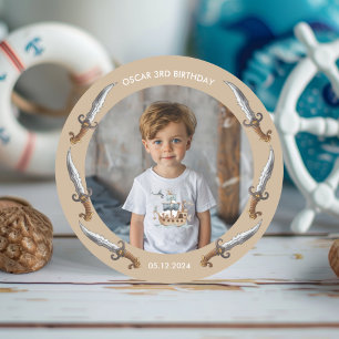 Pirate Ship Brown Nautical Theme Birthday Classic Round Sticker