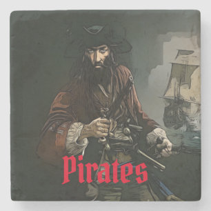 Pirate Ship Captain stone coaster