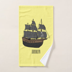 Pirate ship cartoon illustration bath towel set