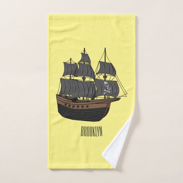 Pirate ship cartoon illustration  bath towel set (Hand Towel)