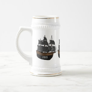 Pirate ship cartoon illustration  beer stein