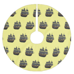Pirate ship cartoon illustration brushed polyester tree skirt