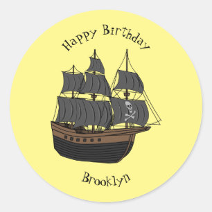 Pirate ship cartoon illustration classic round sticker