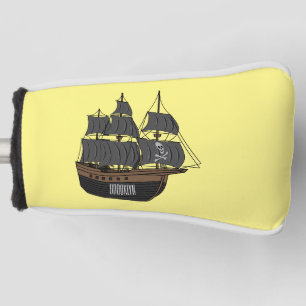 Pirate ship cartoon illustration golf head cover