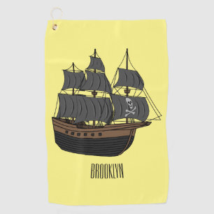Pirate ship cartoon illustration  golf towel