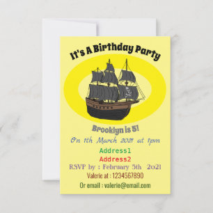 Pirate ship cartoon illustration invitation