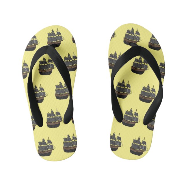 Pirate ship cartoon illustration  kid's jandals (Footbed)
