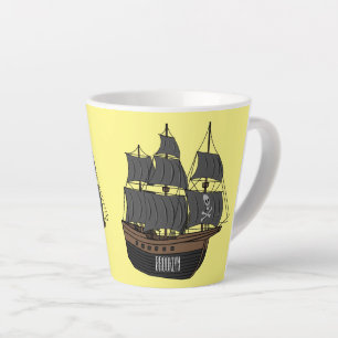 Pirate ship cartoon illustration latte mug