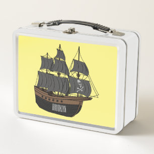 Pirate ship cartoon illustration  metal lunch box