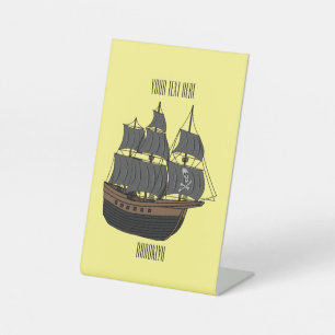 Pirate ship cartoon illustration pedestal sign