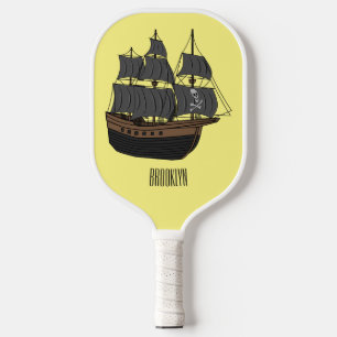 Pirate ship cartoon illustration pickleball paddle