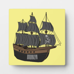 Pirate ship cartoon illustration plaque