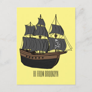 Pirate ship cartoon illustration  postcard