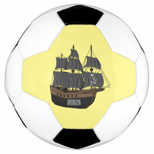 Pirate ship cartoon illustration soccer ball