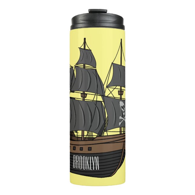 Pirate ship cartoon illustration  thermal tumbler (Front)