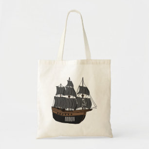 Pirate ship cartoon illustration tote bag