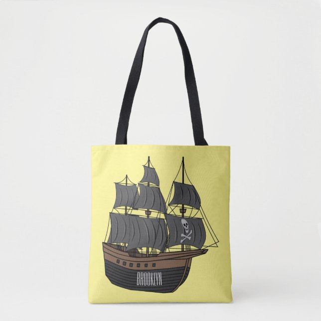 Pirate ship cartoon illustration  tote bag (Front)