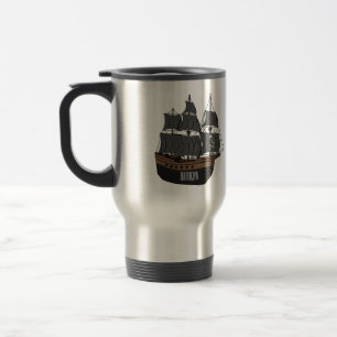 Pirate ship cartoon illustration travel mug