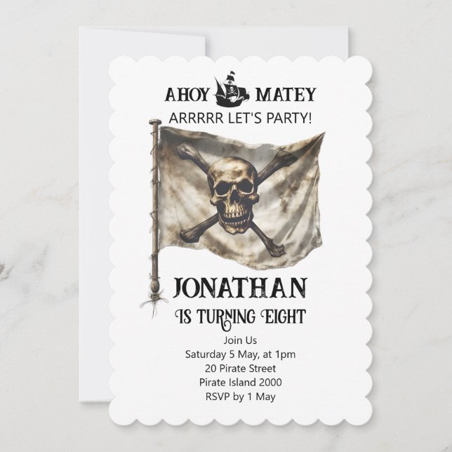 Pirate Ship Flag Birthday Invitation (Front)