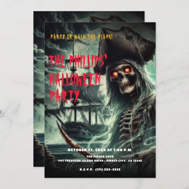 Pirate Ship Ghost Halloween Costume Party Invitation (Front/Back)