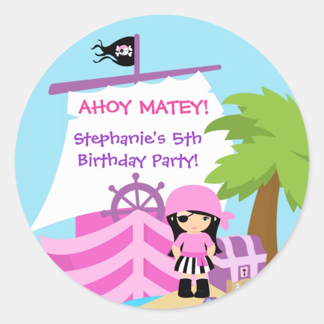 Pirate Ship Girl Birthday Party Sticker (Front)