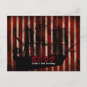 Pirate Ship Grunge Birthday Party RSVP Postcard