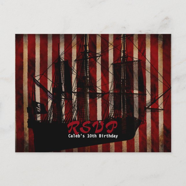 Pirate Ship Grunge Birthday Party RSVP Postcard (Front)