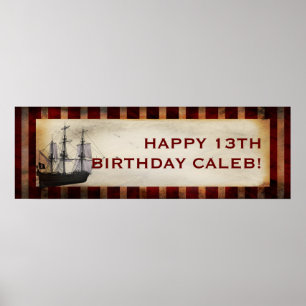 Pirate Ship Grunge Custom Birthday Party Banner Poster