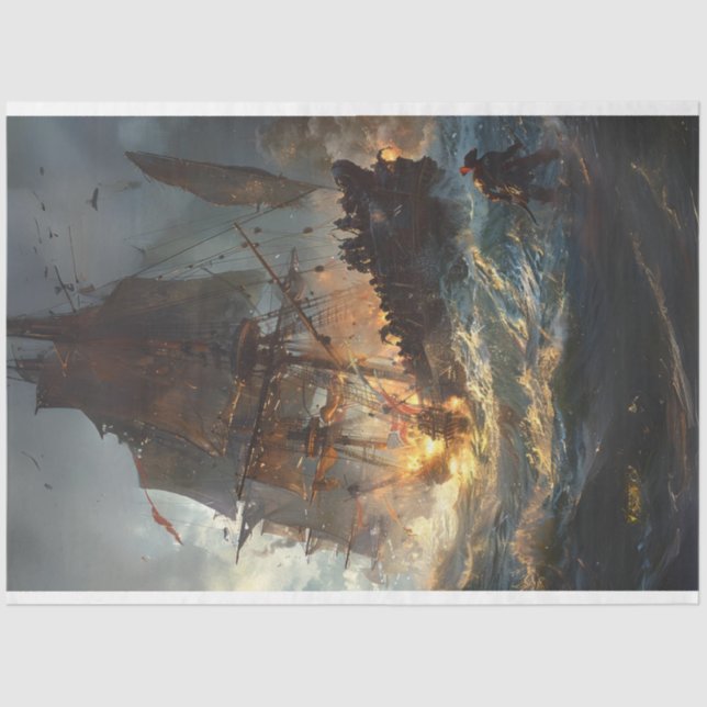 Pirate Ship in Battle Decoupage Tissue Paper (Front)