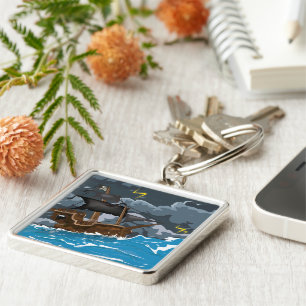 Pirate Ship in Storm Key Ring