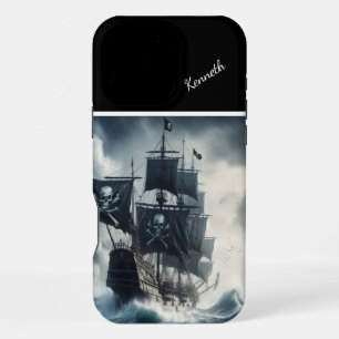 Pirate Ship in Stormy Seas iPhone 16 Pro Max Case