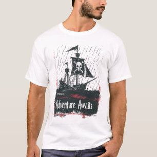 Pirate Ship in Stormy Seas - Minimalist Art T-Shirt