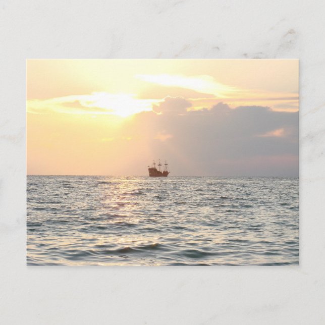 Pirate ship in Sunset Postcard (Front)
