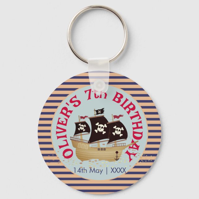 Pirate Ship Kids Birthday Party Key Ring (Front)