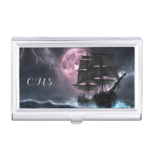 Pirate Ship lightning strawberry moon Personalise Business Card Holder