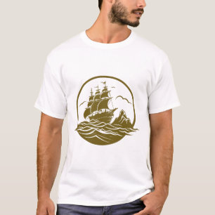 Pirate Ship Ocean World Wonder Adventure Vector T-Shirt