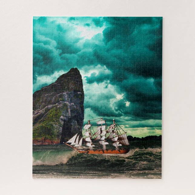 Pirate ship on turbulent seas. jigsaw puzzle (Vertical)