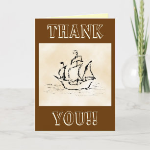Pirate Ship. Parchment Pattern Background. Thank You Card