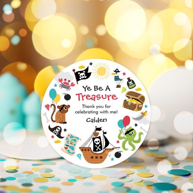 Pirate Ship Pirate Treasure Birthday Party Classic Round Sticker (Creator Uploaded)