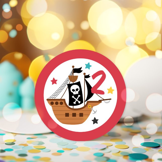 Pirate Ship Pirate Treasure Birthday Party Classic Round Sticker (Creator Uploaded)