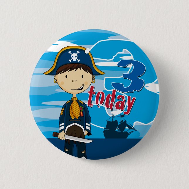 Pirate Ship Scene 3rd Birthday Button Badge (Front)