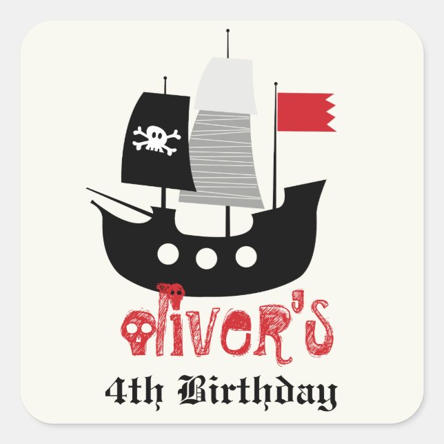 Pirate Ship Skeleton Birthday Party Favour Sticker (Front)